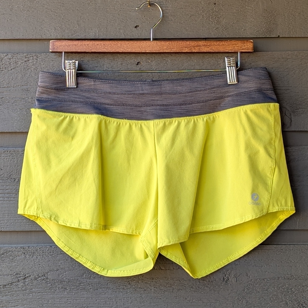Oiselle Yellow and Gray Roga Athletic Running Shorts Size Medium